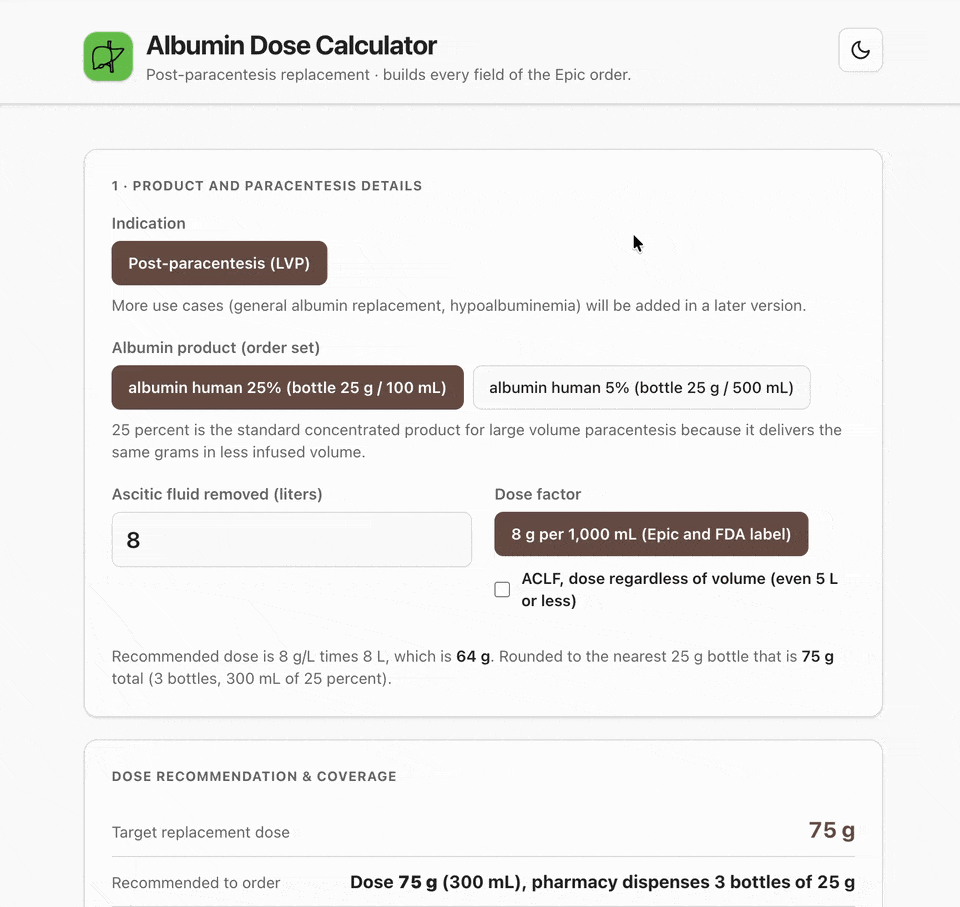 Using the post-paracentesis albumin calculator